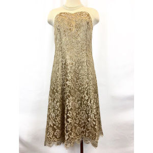 Ann Taylor Gold Lace Sweetheart Neckline Dress 6